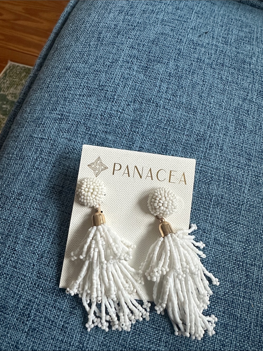 Panacea Cache White Beaded Tassel Earrings